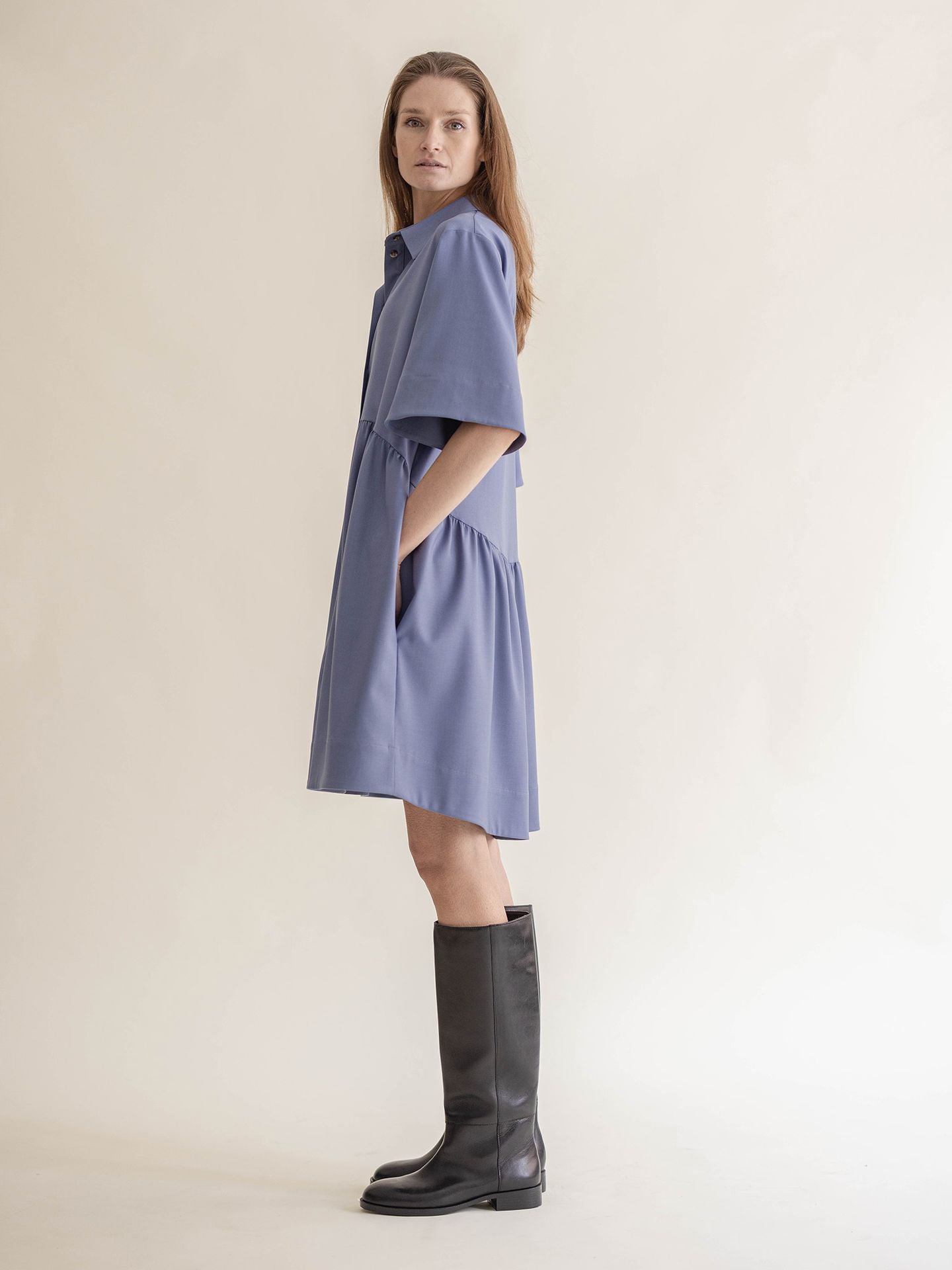 SHIRT DRESS W/COLLAR DOVE BLUE