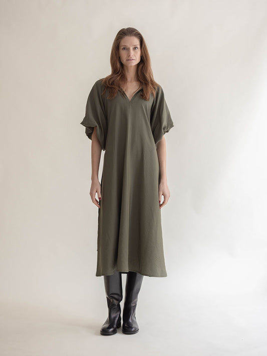 BALLOON SLEEVE DRESS OLIVE