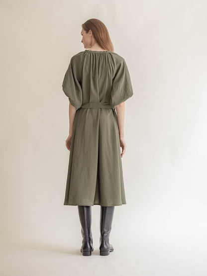BALLOON SLEEVE DRESS OLIVE