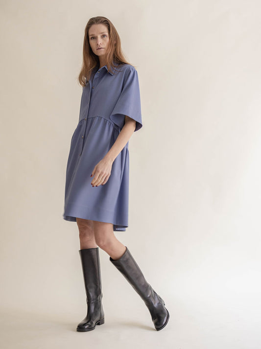 SHIRT DRESS W/COLLAR DOVE BLUE