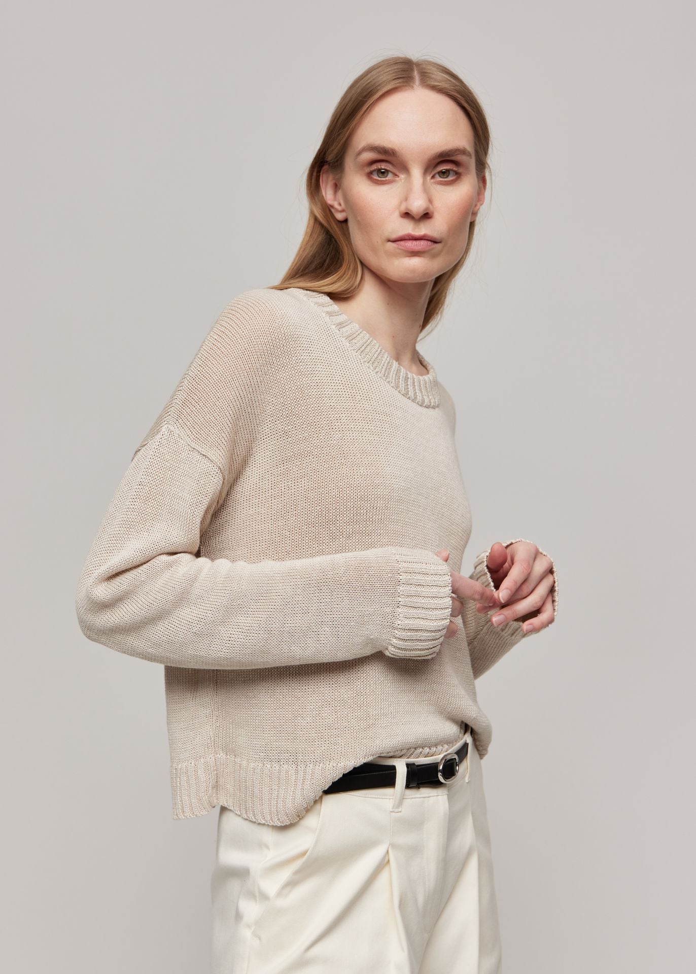 CREW NECK LINEN SAND