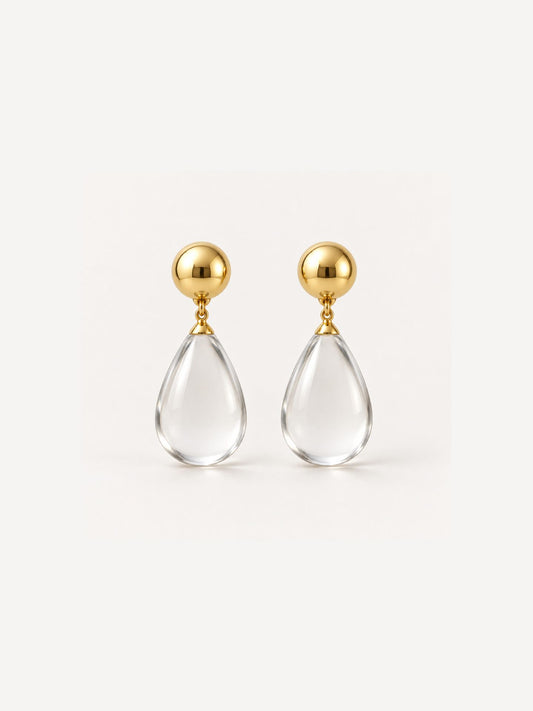 DROP EARRINGS CLEAR QUARTZ GOLD