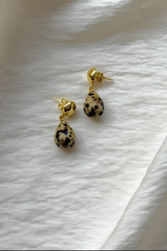 DROP EARRINGS DALMATIAN JASPER GOLD