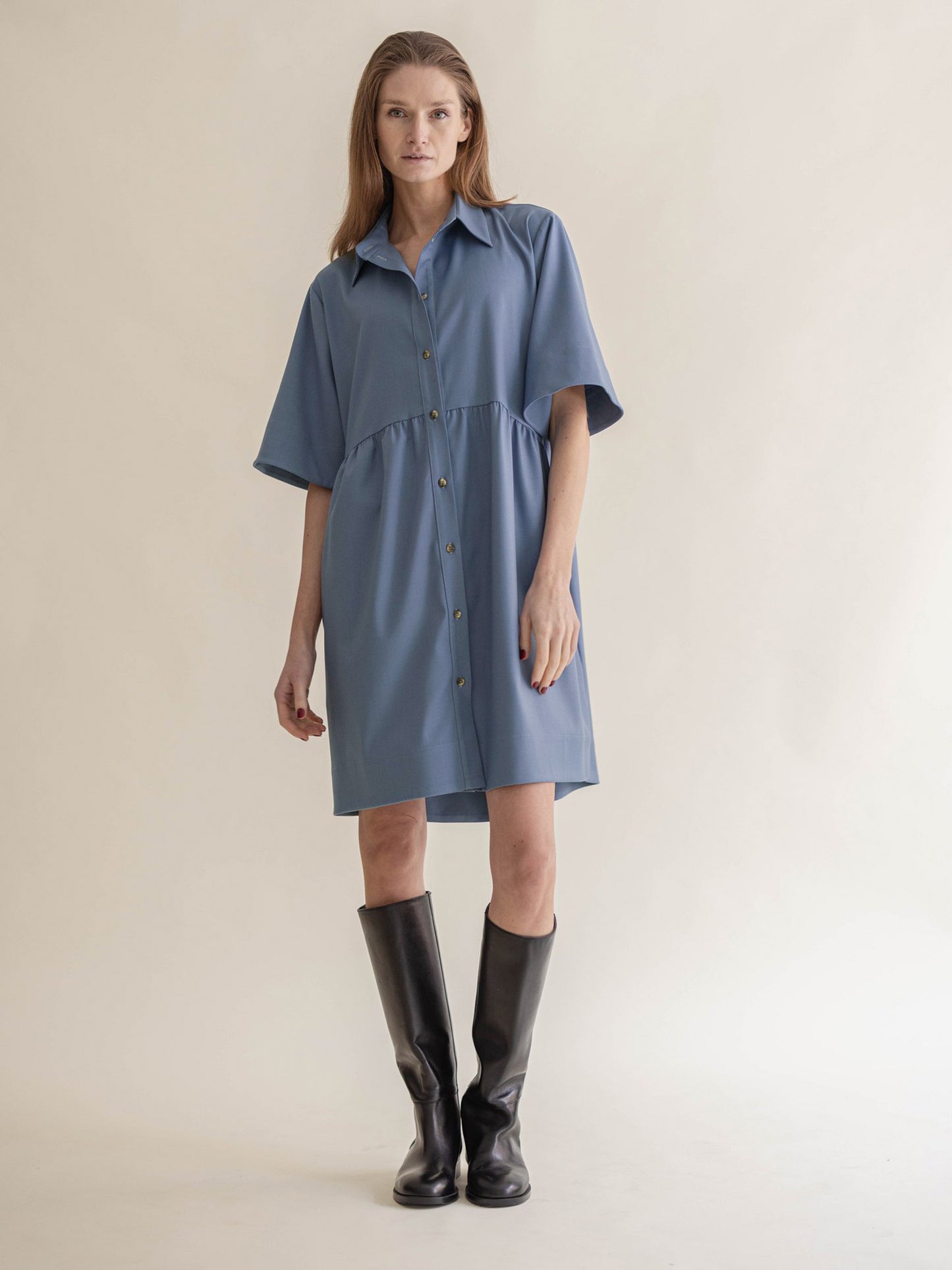 SHIRT DRESS W/COLLAR DOVE BLUE
