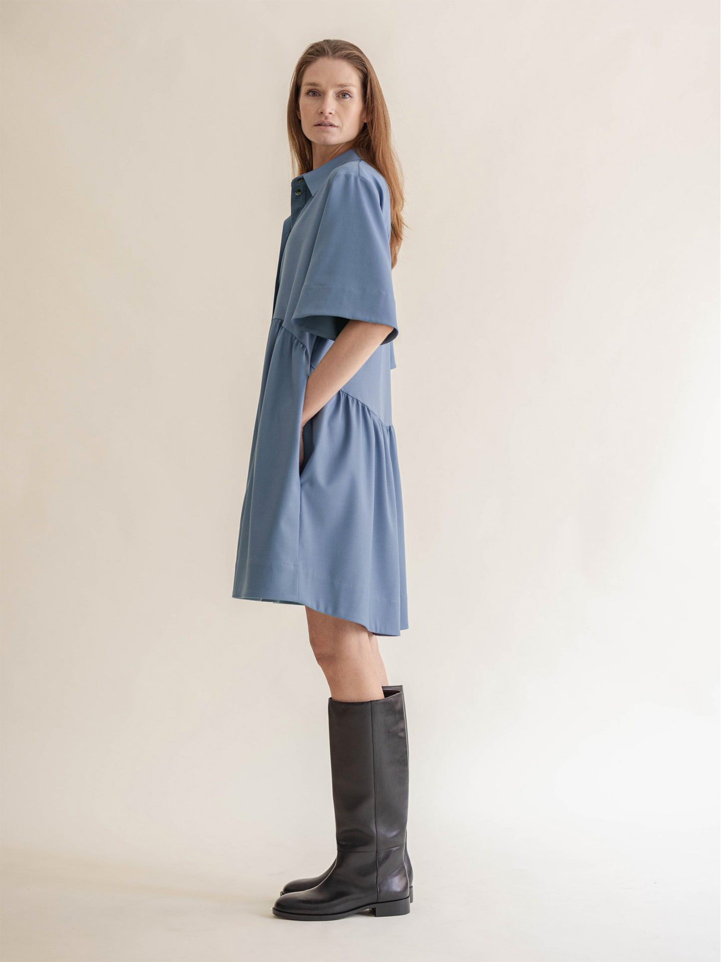 SHIRT DRESS W/COLLAR DOVE BLUE