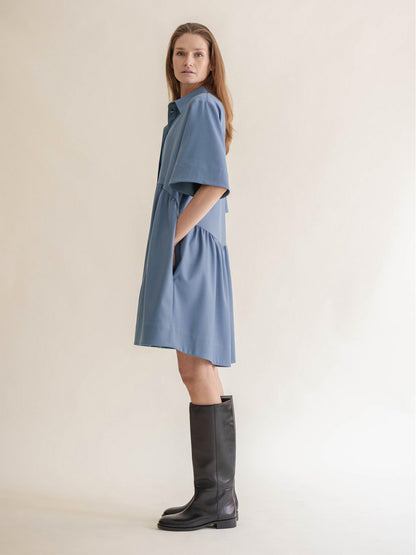 SHIRT DRESS W/COLLAR DOVE BLUE