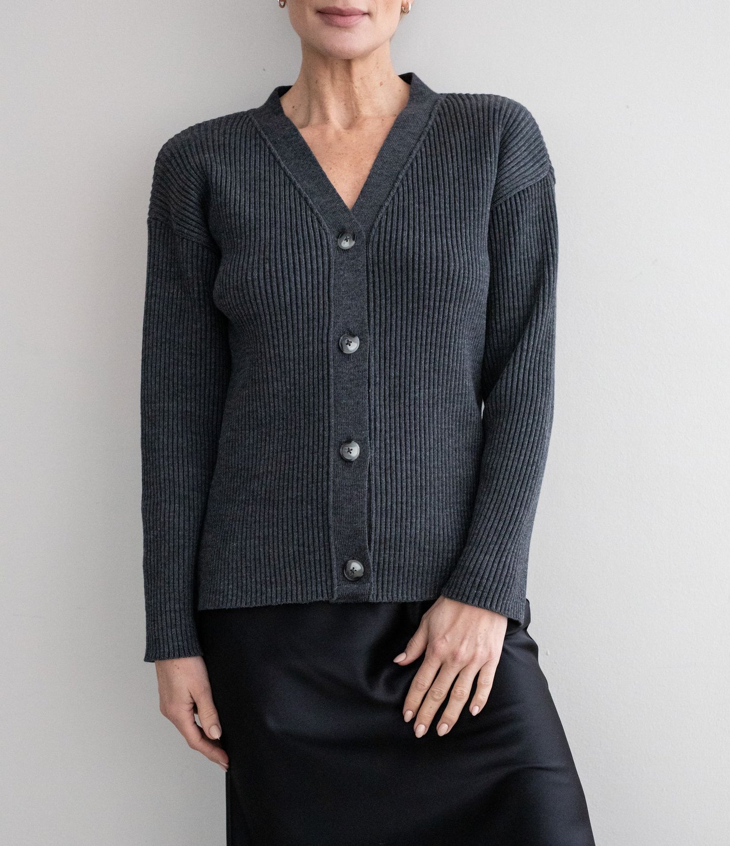 MERINO CARDIGAN DARK GREY MELANGE