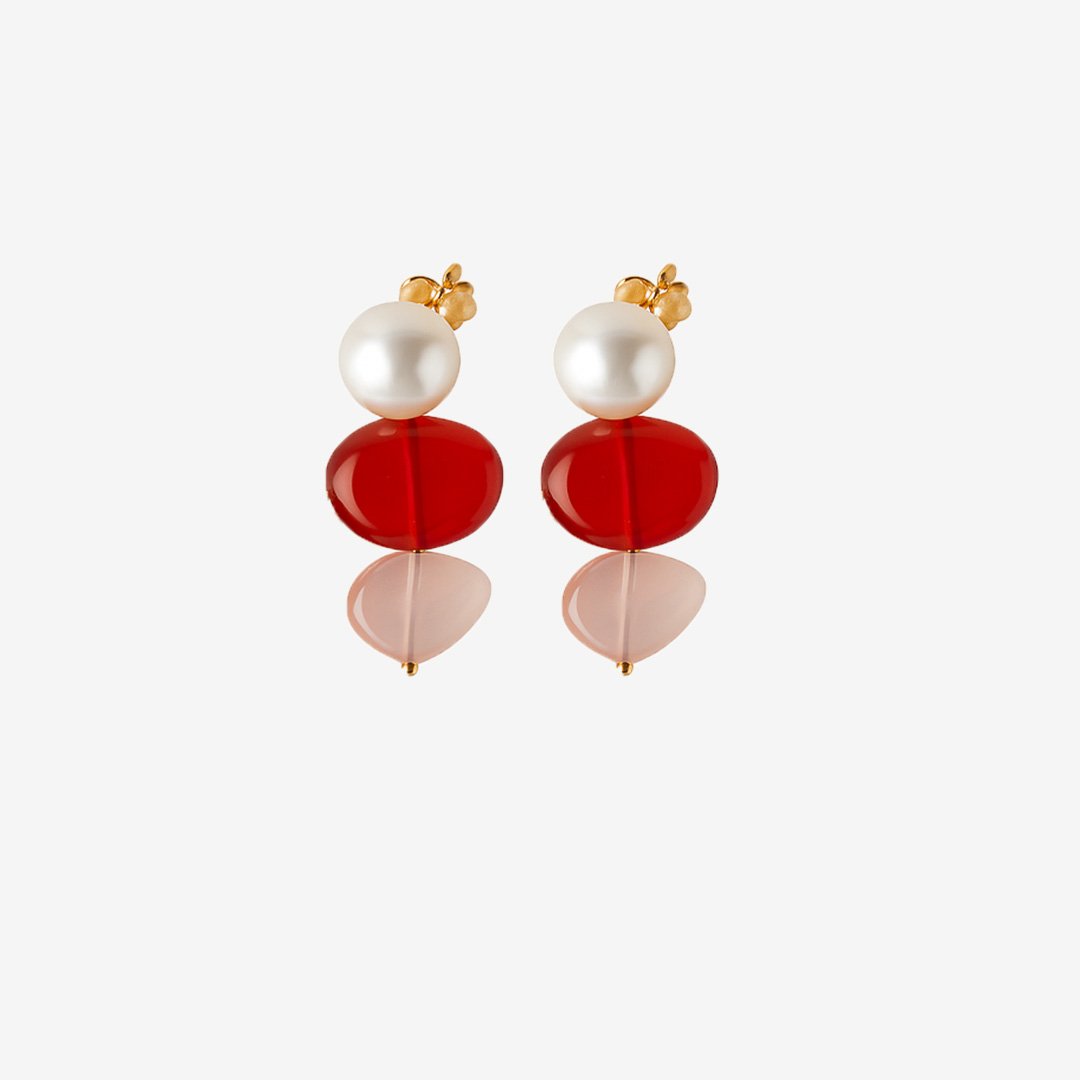 STONE AND PEARL EARRINGS CARNELIAN