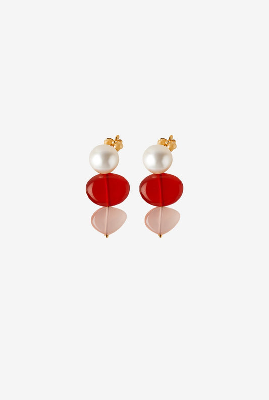 STONE AND PEARL EARRINGS CARNELIAN