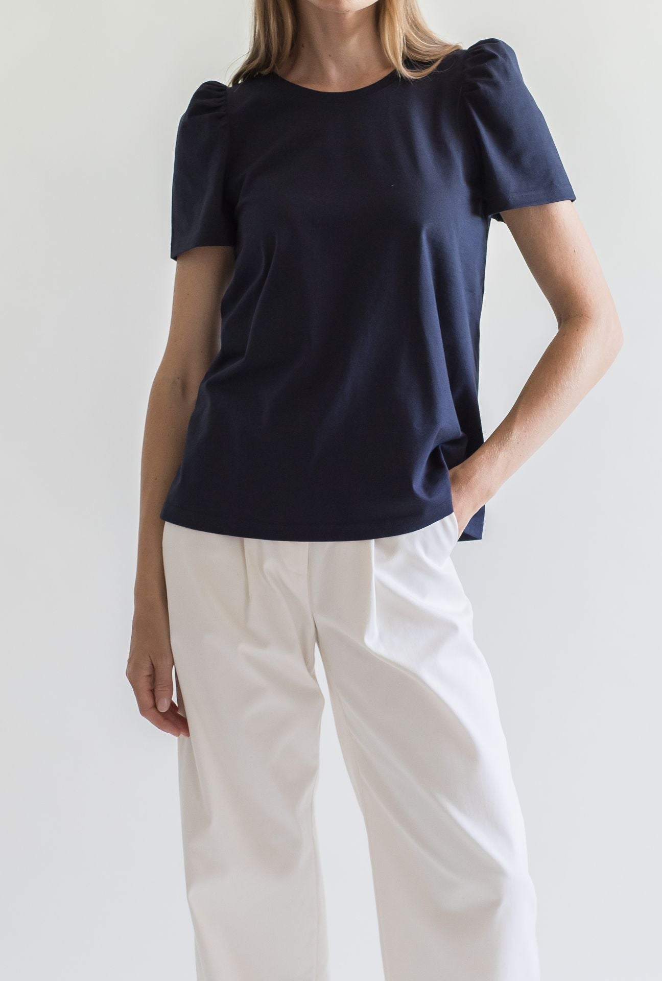 T-SHIRT PUFF SHOULDER NAVY