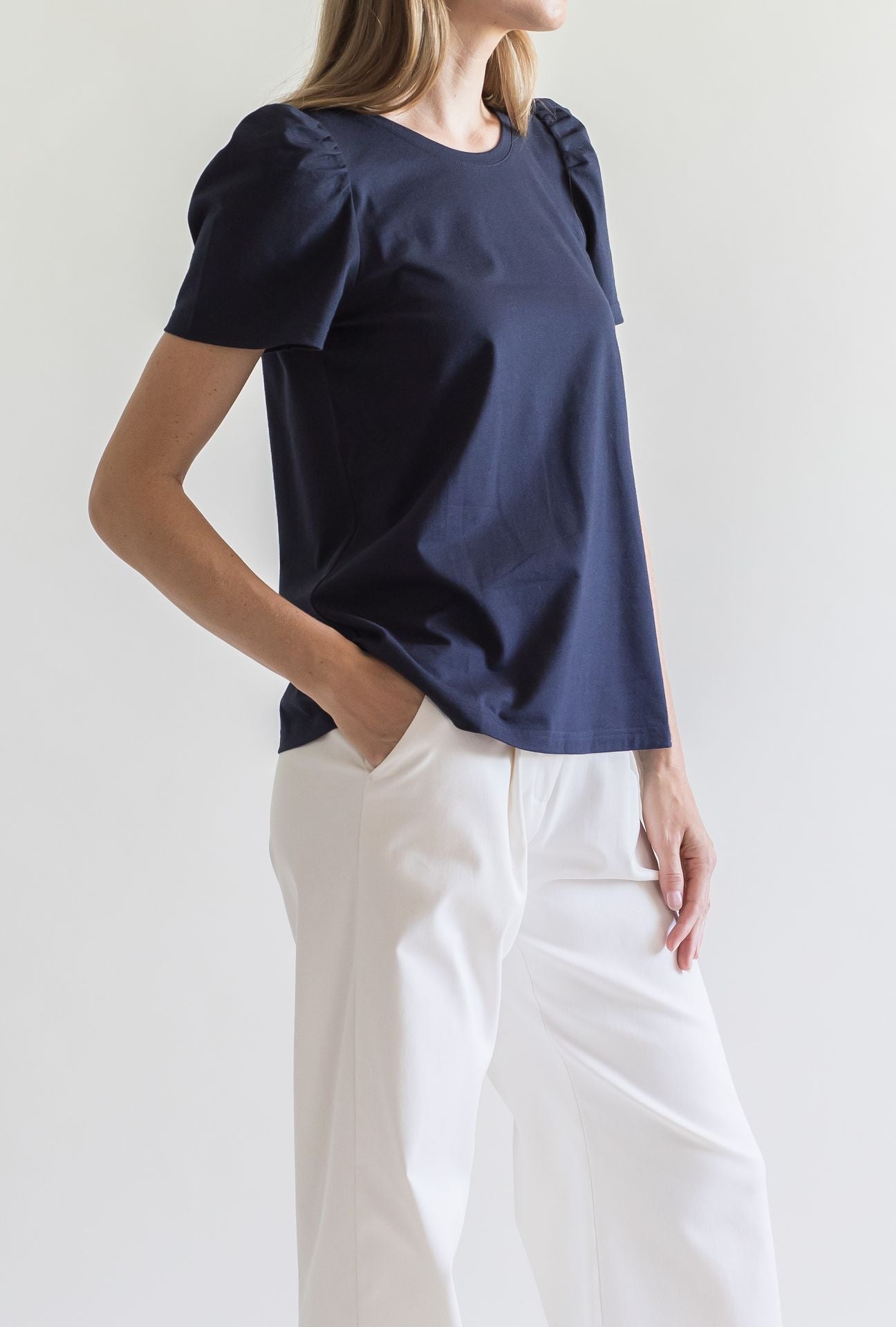 T-SHIRT PUFF SHOULDER NAVY