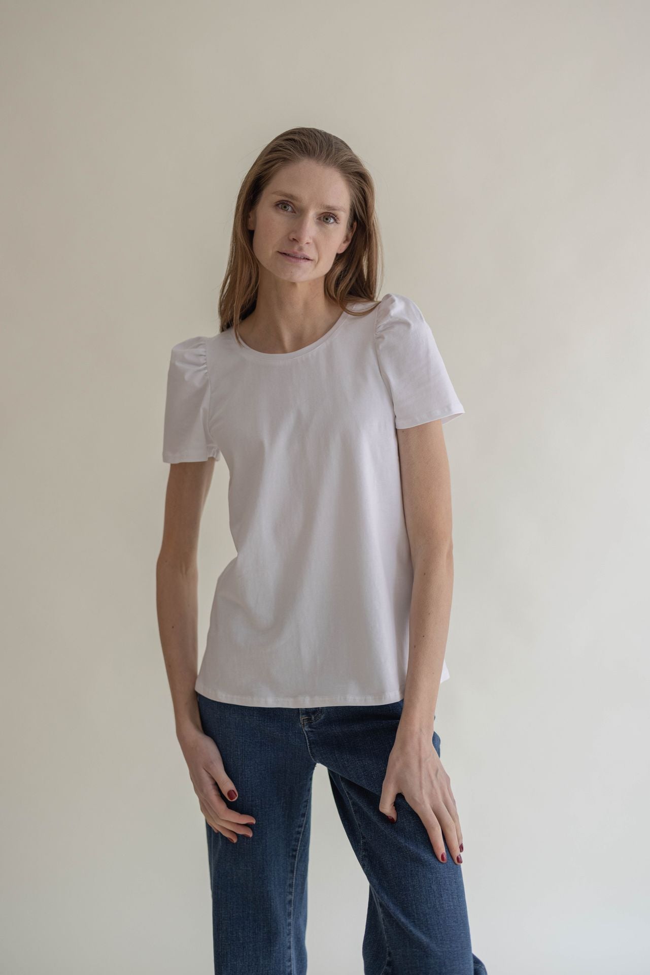 T-SHIRT PUFF SHOULDER WHITE COTTON
