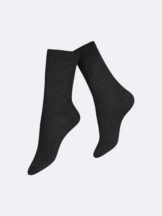 VOGUE MERINO WOOL RIB SOCKS MEL GREY