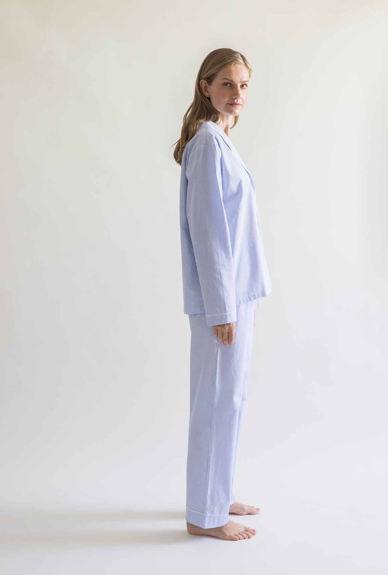 LIGHT BLUE/WHITE STRIPED COTTON PYJAMA