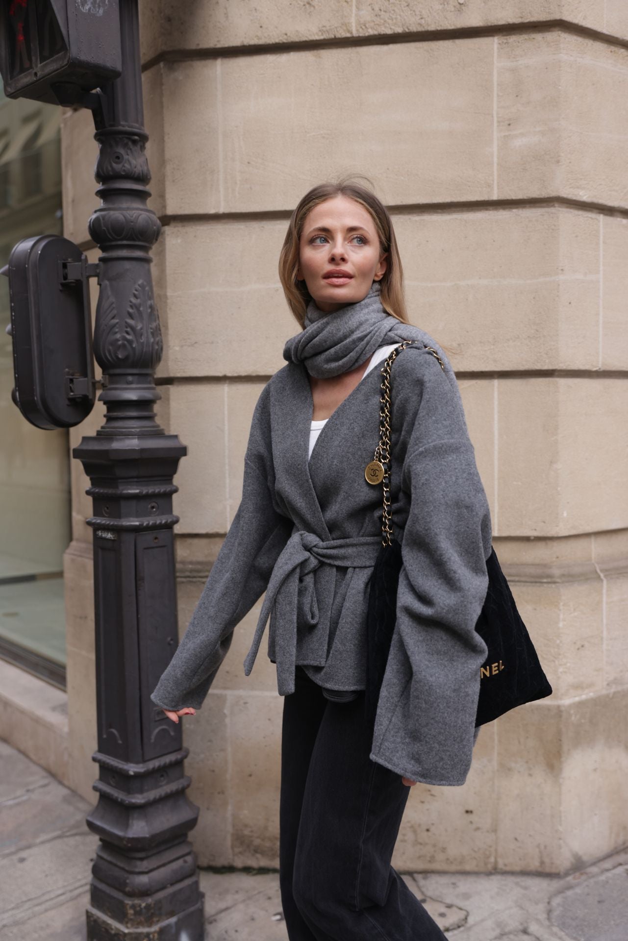 WOOL WRAP COAT GREY