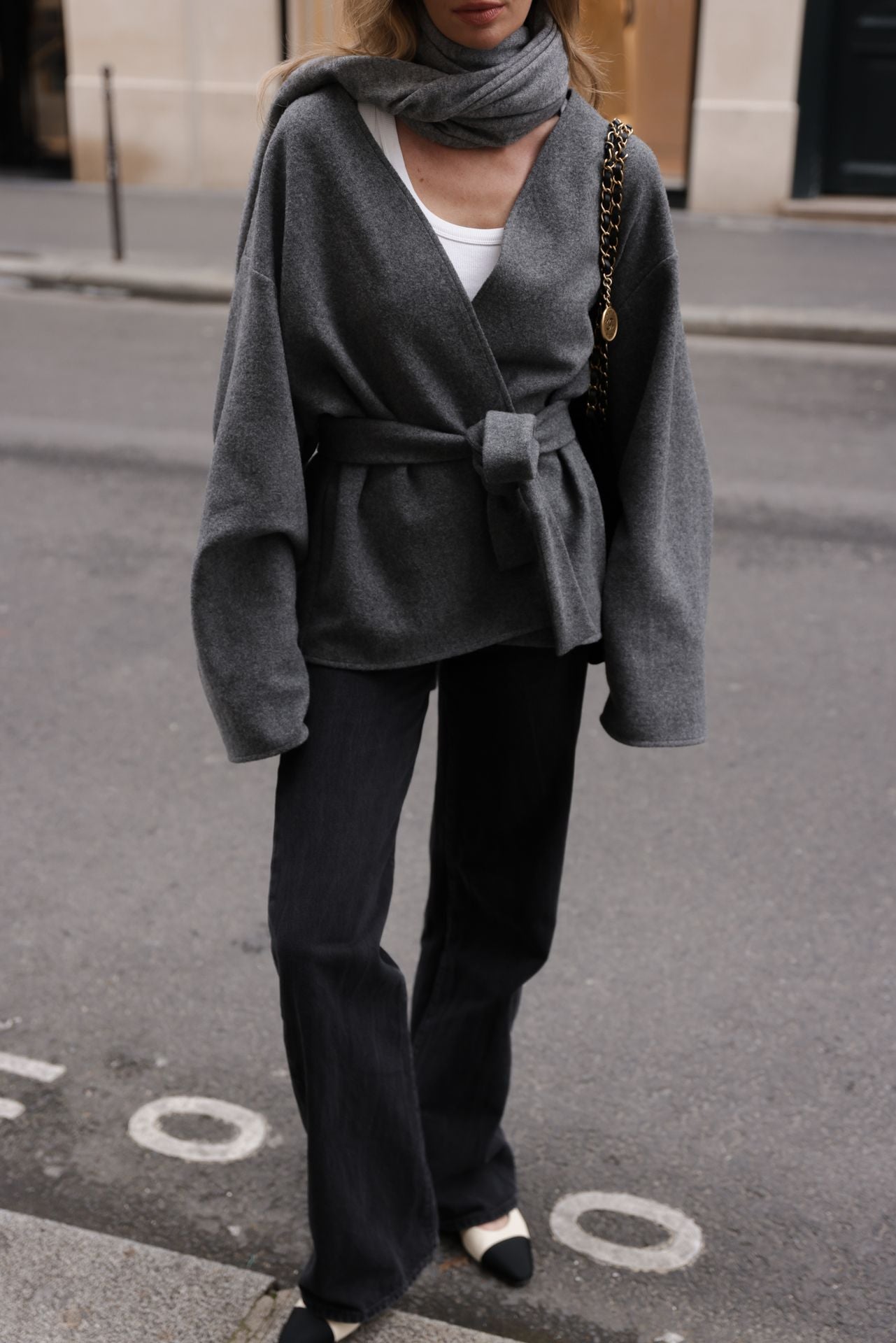 WOOL WRAP COAT GREY