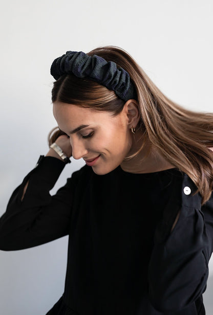 HEADBAND HELSINKI ATELIER RUFFLED GREEN/NAVY CHECK